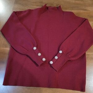Tahari Size Med Women's Burgundy Sweater with Button Accents